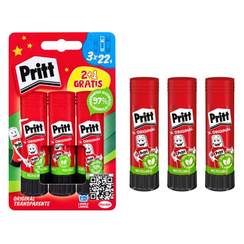 Pritt Κόλλα Stick Original για Χαρτί 22gr 3τμχ Διάφανη 6612089903
