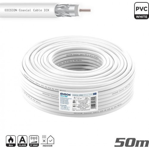 EDISION 26-05-0004 ΚΑΛΩΔΙΟ Coaxial ICX-50 CCS AL Eca PVC Λευκό 50m