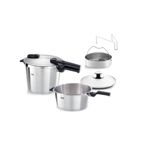 Fissler Vitaquick Premium Χύτρα Ταχύτητας Set Quattro 8lt+4lt με Καλάθι Ατμού & Γυάλινο Καπάκι 60241013090