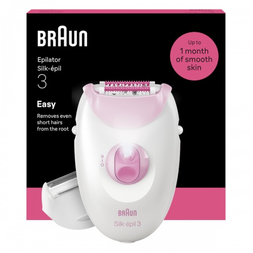 Braun Silk Epil 3 Αποτριχωτική Μηχανή Epilator με 2 ταχύτητες, κεφαλή ξυριστικής μηχανής και χτενάκι για τριμάρισμα Pink SE3-031/N