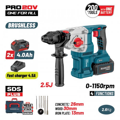 Bormann Pro BBP5316X44CA Κρουστικό Σκαπτικό Πιστολέτο Μπαταρίας Brushless 20V 2x4Ah με Υποδοχή SDS Plus *