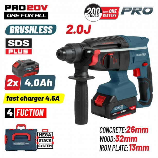Bormann Pro BBP5416X44CA Κρουστικό Σκαπτικό Πιστολέτο Μπαταρίας Brushless 20V 2x4Ah με Υποδοχή SDS Plus *
