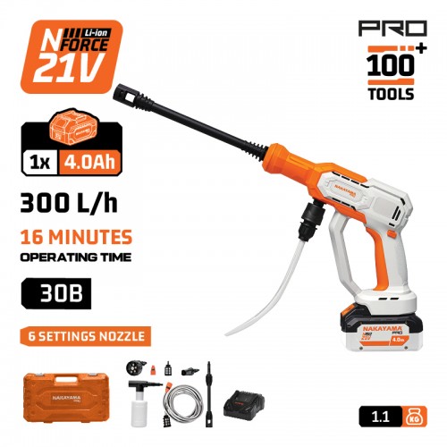 NAKAYAMA Pro EC1660X4CA Πλυστικό Μπαταρίας 21V,30Bar,300Lt/h,Μπαταρία 4Αh με 6 Λειτουργίες & Βαλίτσα *