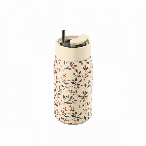Estia 01-42912 Lens Save The Aegean Ποτήρι Θερμός Ανοξείδωτο BPA Free 360ml Bloom Beige με Καλαμάκι *