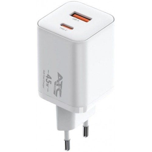 ATC CHF20 Φορτιστής Χωρίς Καλώδιο GaN με Θύρα USB-A και Θύρα USB-C 45W Power Delivery Λευκός 