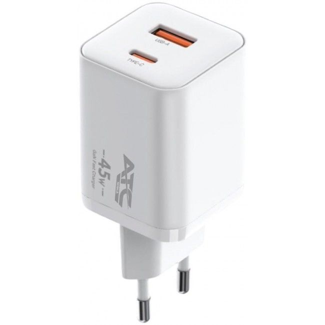 ATC CHF20 Φορτιστής Χωρίς Καλώδιο GaN με Θύρα USB-A και Θύρα USB-C 45W Power Delivery Λευκός 