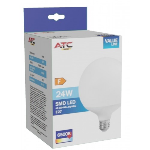 ATC Λάμπα LED 24W 125mm για Ντουί E27 και Σχήμα G125 Ψυχρό Λευκό 2500lm (25.001.0023) *