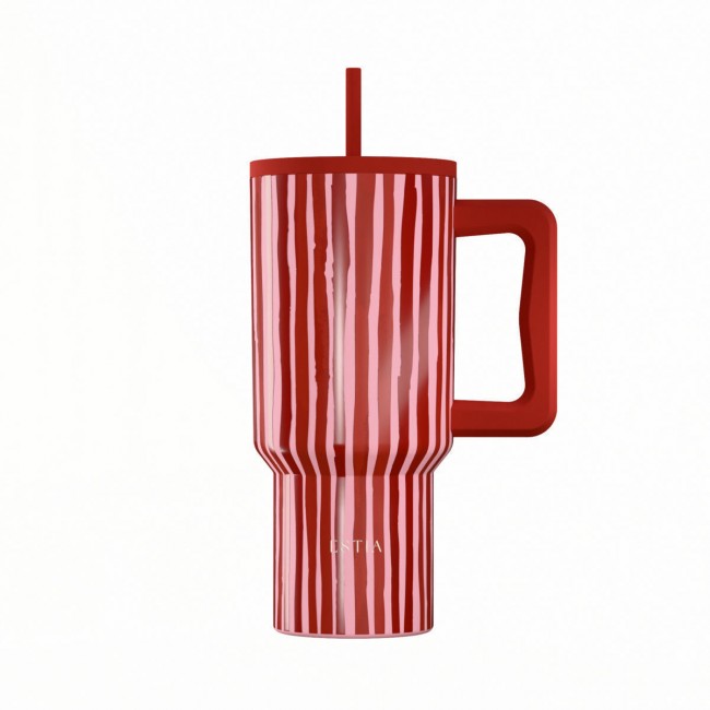 Estia 01-41564 Save Aegean Ανακυκλώσιμο Handled Tumbler Θερμός Ανοξείδωτο BPA Free 900ml VIVA STRIPE με Καλαμάκι και Λαβή *