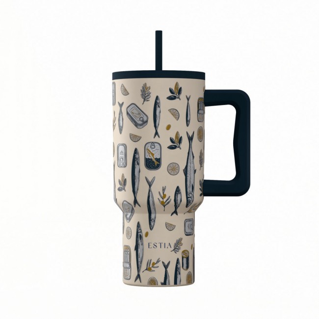 Estia 01-41557 Save Aegean Ανακυκλώσιμο Handled Tumbler Θερμός Ανοξείδωτο BPA Free 900ml SALT LIFE με Καλαμάκι και Λαβή *