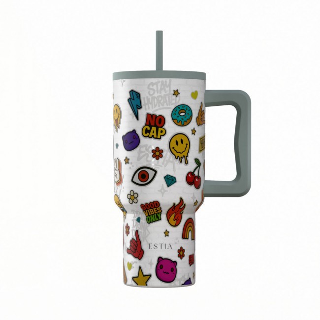 Estia 01-41540 Save Aegean Ανακυκλώσιμο Handled Tumbler Θερμός Ανοξείδωτο BPA Free 900ml URBAN VIBES με Καλαμάκι και Λαβή *