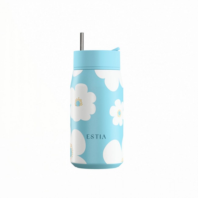 Estia 01-43087 Lens Save The Aegean Μπουκάλι Θερμός Ανοξείδωτο BPA Free 360ml Blue Daisy με Καλαμάκι *
