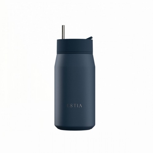 Estia 01-42790 Lens Save The Aegean Μπουκάλι Θερμός Ανοξείδωτο BPA Free 360ml Indigo με Καλαμάκι *