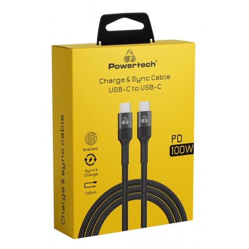 Powertech PTR-0132 Braided USB 2.0 Cable USB-C male - USB-C 100W PD Μαύρο 1m 