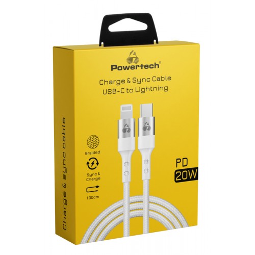 Powertech PTR-0127 Braided USB-C to Lightning Cable 20W Λευκό 1m 