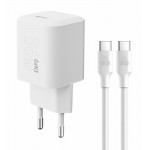Powertech PT-1350 Φορτιστής GaN με Θύρα USB-C και Καλώδιο USB-C - USB-C 36W Quick Charge 3.0 Λευκός 