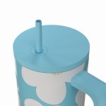 Estia 01-41618 Straw Tumbler XL Save The Aegean Ανακυκλώσιμο Handled Tumbler Θερμός Ανοξείδωτο BPA Free 900ml Blue Daisy με Καλαμάκι και Λαβή *