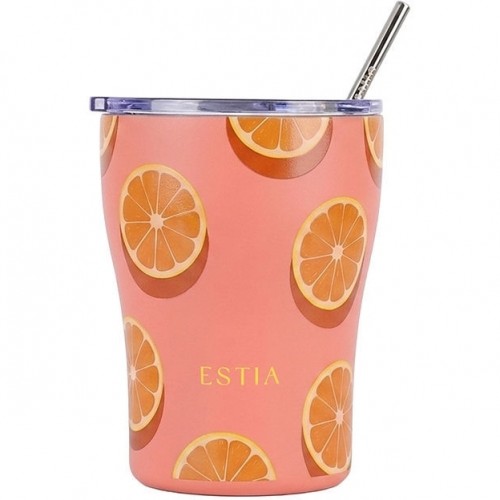 Estia 01-49010 Coffee Mug Save The Aegean Ποτήρι Θερμός Ανοξείδωτο BPA Free 350ml Orange Pop με Καλαμάκι *
