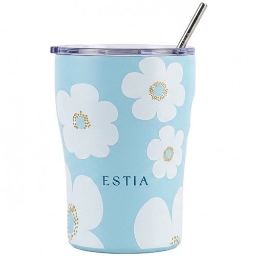 Estia 01-49034 Coffee Mug Save The Aegean Ποτήρι Θερμός Ανοξείδωτο BPA Free 350ml Blue Daisy με Καλαμάκι *