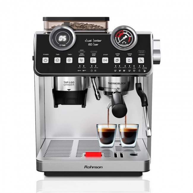 Rohnson R-98200 Αυτόματη Μηχανή Espresso 2800W Πίεσης 20bar με Μύλο Άλεσης Ασημί 
