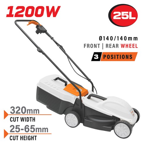 NAKAYAMA EM3221 Χλοοκοπτική Ηλεκτρική 1200W,Κοπή 32cm,Κάδος 25L,Ρύθμιση 3 Θέσεων (25/45/65mm)