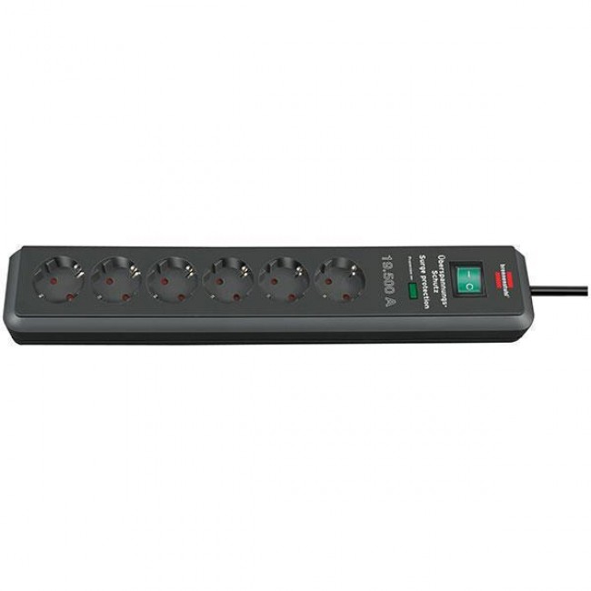 Brennenstuhl 1159540366 Πολύπριζο 6 θέσεων με Διακόπτη και Προστασία Υπέρτασης Μαύρο