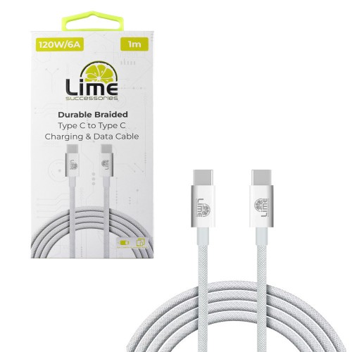 Lime Successories Lime USB-C Type C To USB-C Type C 6A ΦΟΡΤΙΣΗΣ-Data Durable Braided 1m LBCC02 120W WHITE