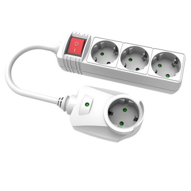 Eurolamp 147-62140 ΠΟΛΥΠΡΙΖΟ ΥΠΕΡΤΑΣΗΣ 3+1 ΘΕΣΕΩΝ ΜΕ ΚΑΛΩΔΙΟ ΚΑΙ ΔΙΑΚΟΠΤΗ 1,5m, 3X1,5mm, ΜΕ ΠΡΟΣΤΑΣΙΑ ΕΠΑΦΩΝ ΛΕΥΚΟ