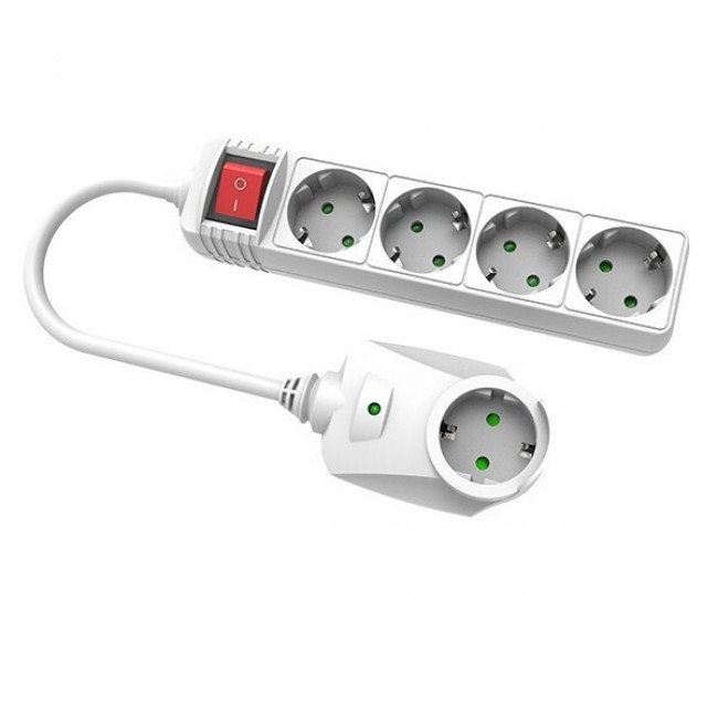 Eurolamp 147-62141 ΠΟΛΥΠΡΙΖΟ ΥΠΕΡΤΑΣΗΣ 4+1 ΘΕΣΕΩΝ ΜΕ ΚΑΛΩΔΙΟ ΚΑΙ ΔΙΑΚΟΠΤΗ 1,5m, 3X1,5mm, ΜΕ ΠΡΟΣΤΑΣΙΑ ΕΠΑΦΩΝ ΛΕΥΚΟ