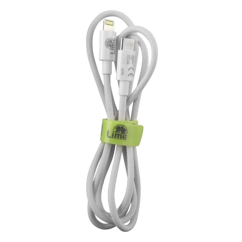 LIME LIGHTNING TO USB-C 3.4A ΦΟΡΤΙΣΗΣ-DATA DURABLE BRAIDED 1m LBCL01 30W WHITE BULK