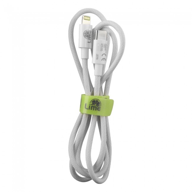 LIME LIGHTNING TO USB-C 3.4A ΦΟΡΤΙΣΗΣ-DATA DURABLE BRAIDED 1m LBCL01 30W WHITE BULK