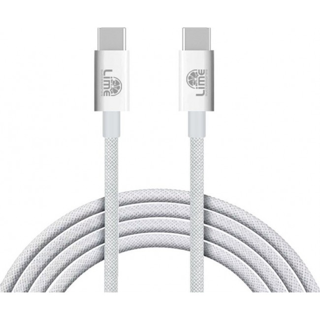Lime Successories Lime USB-C Type C To USB-C Type C 4A ΦΟΡΤΙΣΗΣ-Data Durable Braided 1m LBCC01 68W White BULK