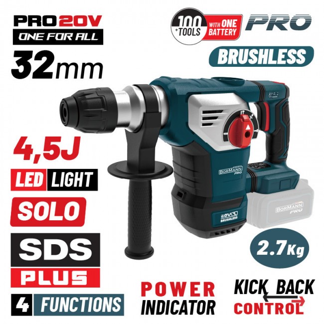 BORMANN Pro BBP5335 Πνευματικό Σκαπτικό Μπαταρίας SDS-PLUS Brushless 20V,4.5J,0-760rpm,SOLO  *