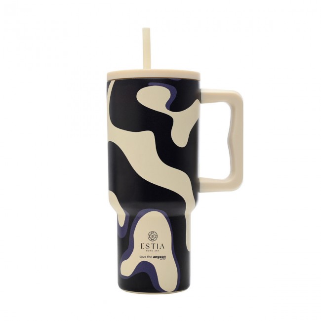 Estia 01-36249 Straw Tumbler XL Save the Aegean Ανακυκλώσιμο Handled Tumbler Θερμός Ανοξείδωτο BPA Free 900ml Bold Drift με Καλαμάκι και Λαβή *