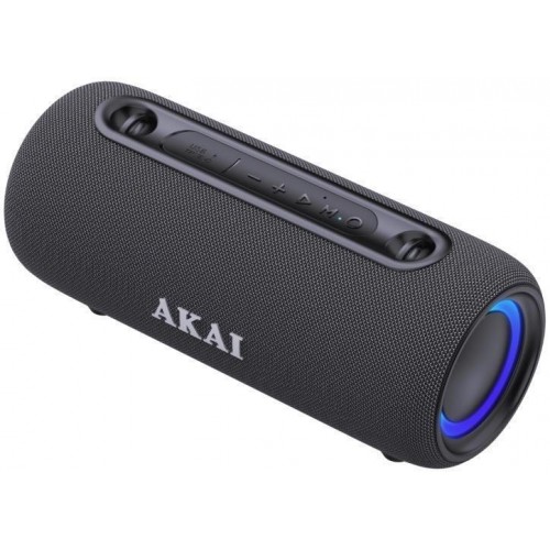 Akai ABTSW-40 Μαύρο φορητό αδιάβροχο ηχείο IPX5 με ύφασμα, Bluetooth, USB, AWS, handsfree, RGB lights και ιμάντα ώμου-15W RMS *