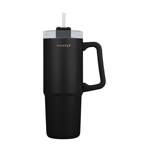 Estia 01-34498 Handled Tumbler Θερμός Ανοξείδωτο 900ml MIDNIGHT BLACK με Καλαμάκι και Λαβή *
