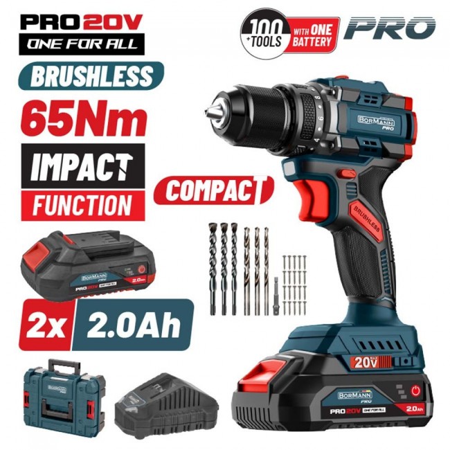 BORMANN Pro BBP5401X22CA Κρουστικό Δραπανοκατσάβιδο Compact Brushless Μπαταρίας 20V,2x2ah *