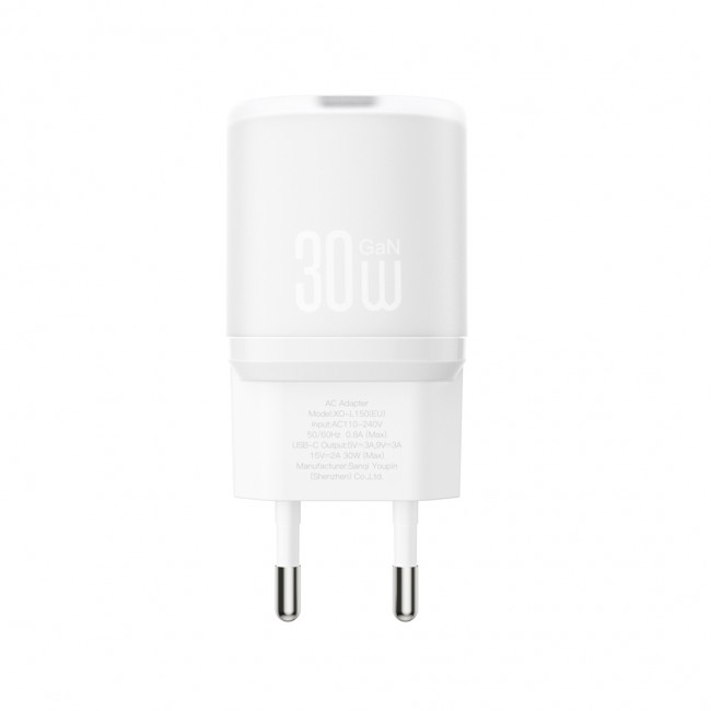 XO L150 (EU) 30W Μονός Γρήγορος Φορτιστής USB-C Λευκό (16.006.0322)