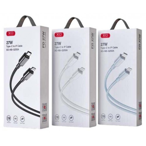 XO NB-Q250A PD 27W PVC Καλώδιο Φόρτισης + Data για Lightning L=1m Μαύρο