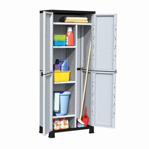 Bormann Lite BPC7000 Δίφυλλη Ντουλάπα  Πλαστική με Χώρισμα Και 4 Ράφια Γκρι 68x38x171εκ *