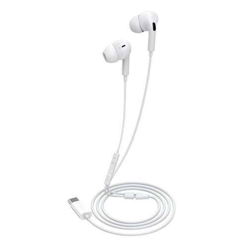 CELEBRAT E300 earphones με μικρόφωνο , USB-C σύνδεση, Φ10mm, 1.2m, λευκά