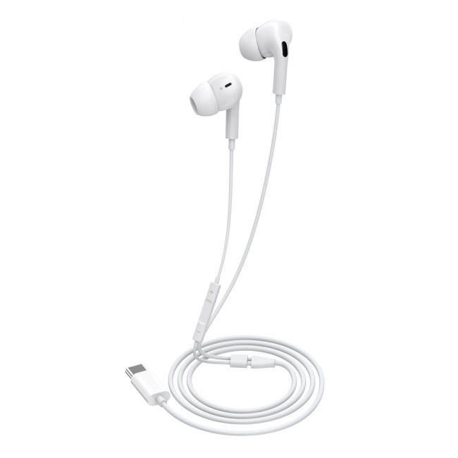 CELEBRAT E300 earphones με μικρόφωνο , USB-C σύνδεση, Φ10mm, 1.2m, λευκά