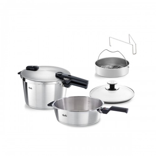 Fissler Vitaquick Premium Χύτρα Ταχύτητας Set Quattro 8lt και 4lt με Καλάθι Ατμού & Γυάλινο Καπάκι 60281011090 *
