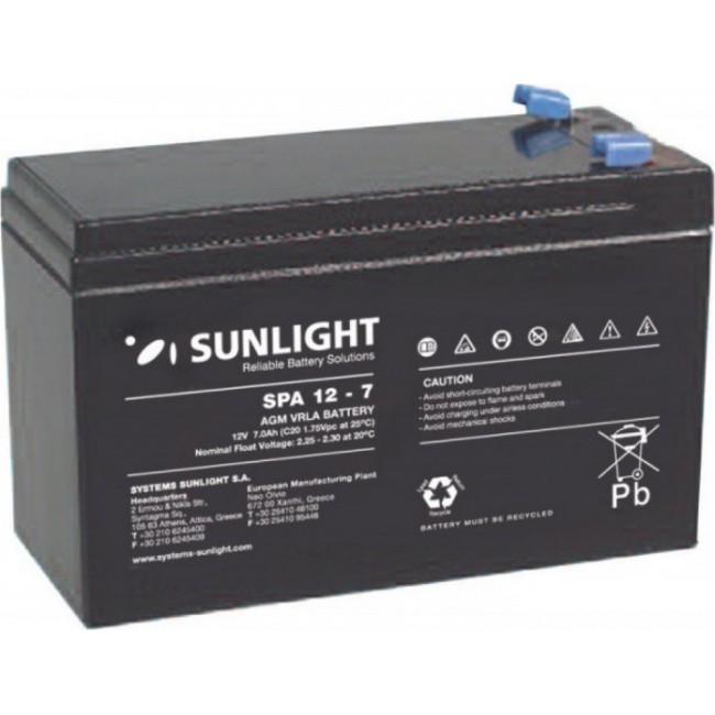 SunLight SPA 12-7 (F1) 4.8mm Μπαταρία UPS με Χωρητικότητα 7Ah και Τάση 12V 1τμχ