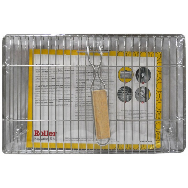 Roller 41066 Inox 304 Σχάρα με Ξύλινη Λαβή για Ψηστιέρα Ορθογώνια 38x24.5cm ***