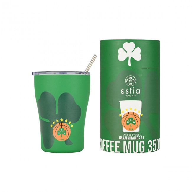 Estia 00-27254 Coffee Mug Save The Aegean Ποτήρι Θερμός Ανοξείδωτο BPA Free 350ml Panathinaikos BC Edition με Καλαμάκι *