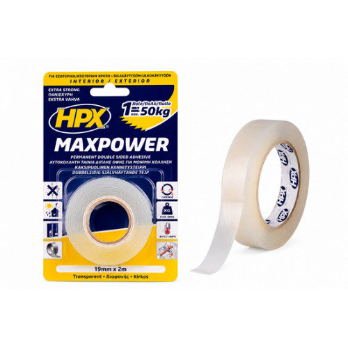 HPX Διάφανη ταινία διπλής όψης MAXPOWER 19mmx2m