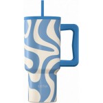 Estia 01- 41571 Straw Tumbler XL Save The Aegean Ανακυκλώσιμο Handled Tumbler Θερμός Ανοξείδωτο BPA Free 900ml Ocean Waves με Καλαμάκι και Λαβή *