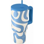 Estia 01- 41571 Straw Tumbler XL Save The Aegean Ανακυκλώσιμο Handled Tumbler Θερμός Ανοξείδωτο BPA Free 900ml Ocean Waves με Καλαμάκι και Λαβή *