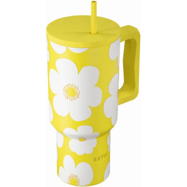 Estia 01-41625 Θερμος Straw Tumbler Xl Save The Aegean 900Ml Yellow Daisy *