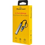 POWERTECH PTR-0206 USB hub , 4x θυρών, USB 3.0, 5Gbps, USB & USB-C σύνδεση, γκρι POWERTECH PTR-0206 USB hub , 4x θυρών, USB 3.0, 5Gbps, USB & USB-C σύνδεση, γκρι